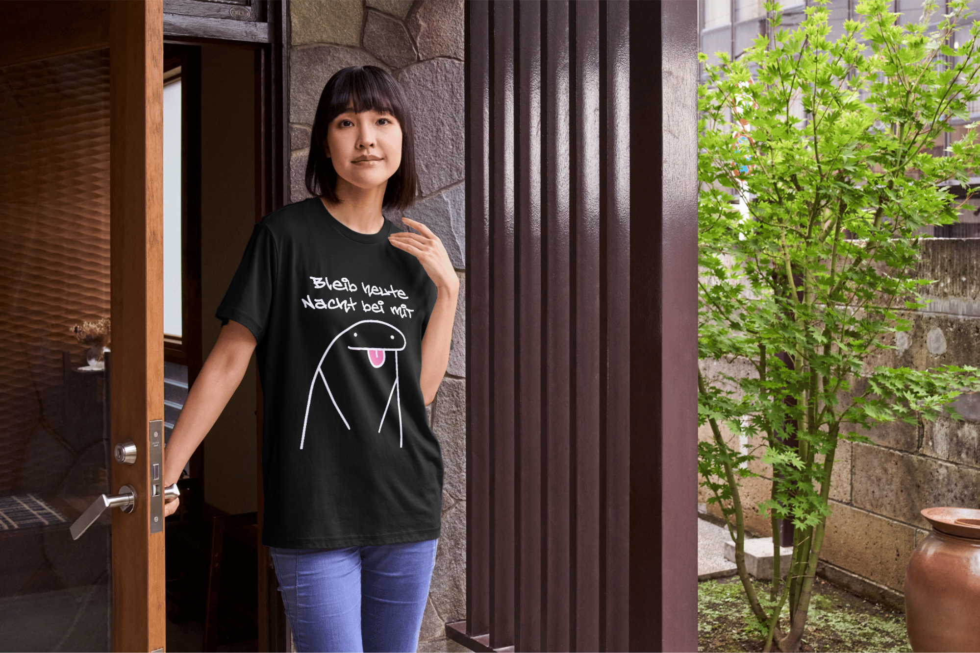"Bleib heute Nacht bei mir" Lustiges Statement T-Shirt - 100% Baumwolle