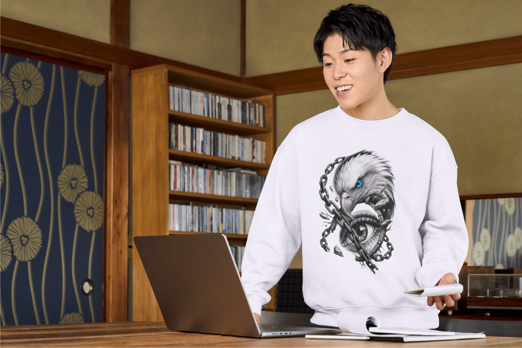 Adler bricht Ketten Sweatshirt - Vorderseite | Street Art Design