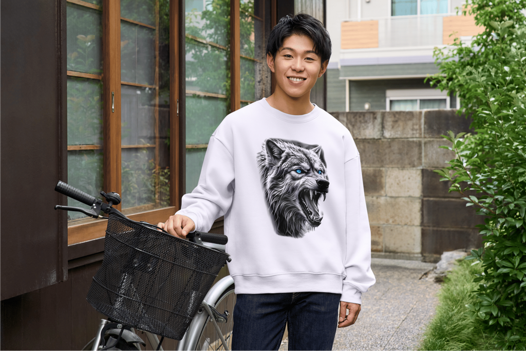 Wolf mit blauen Augen Sweatshirt - Vorderseite | Tattoo Art Design