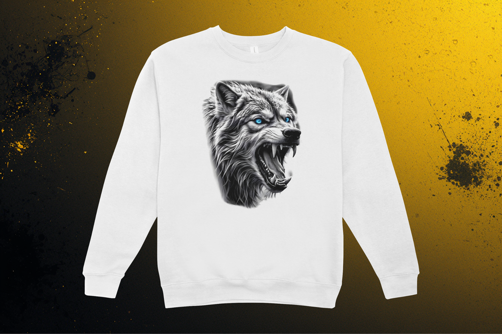 Wolf mit blauen Augen Sweatshirt - Vorderseite | Tattoo Art Design