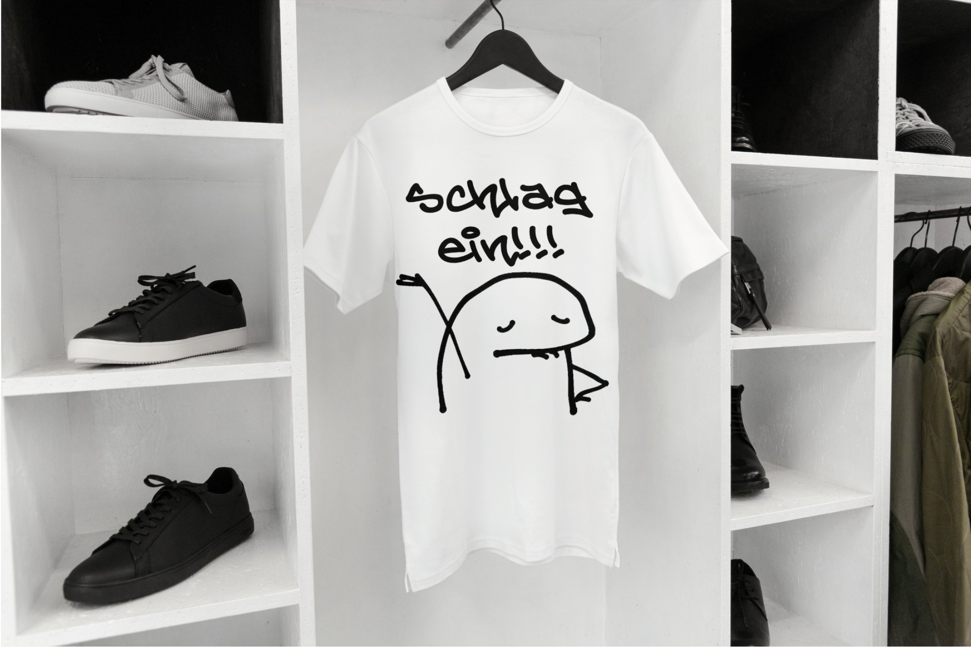 "Schlag ein!!!" Lustiges Statement T-Shirt - 100% Baumwolle